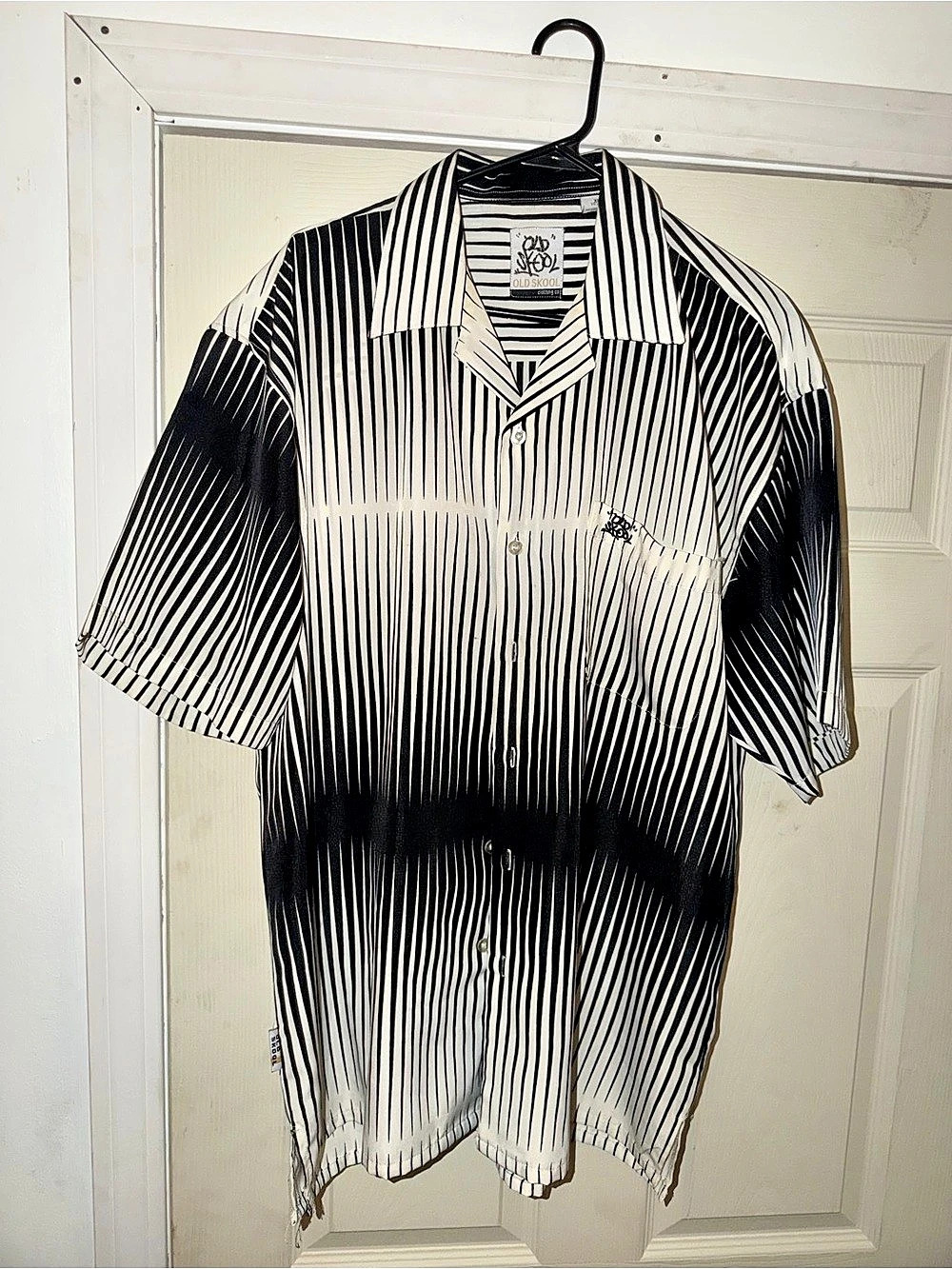 Old Skool Striped Button Down Shirt in Black & White Size XL